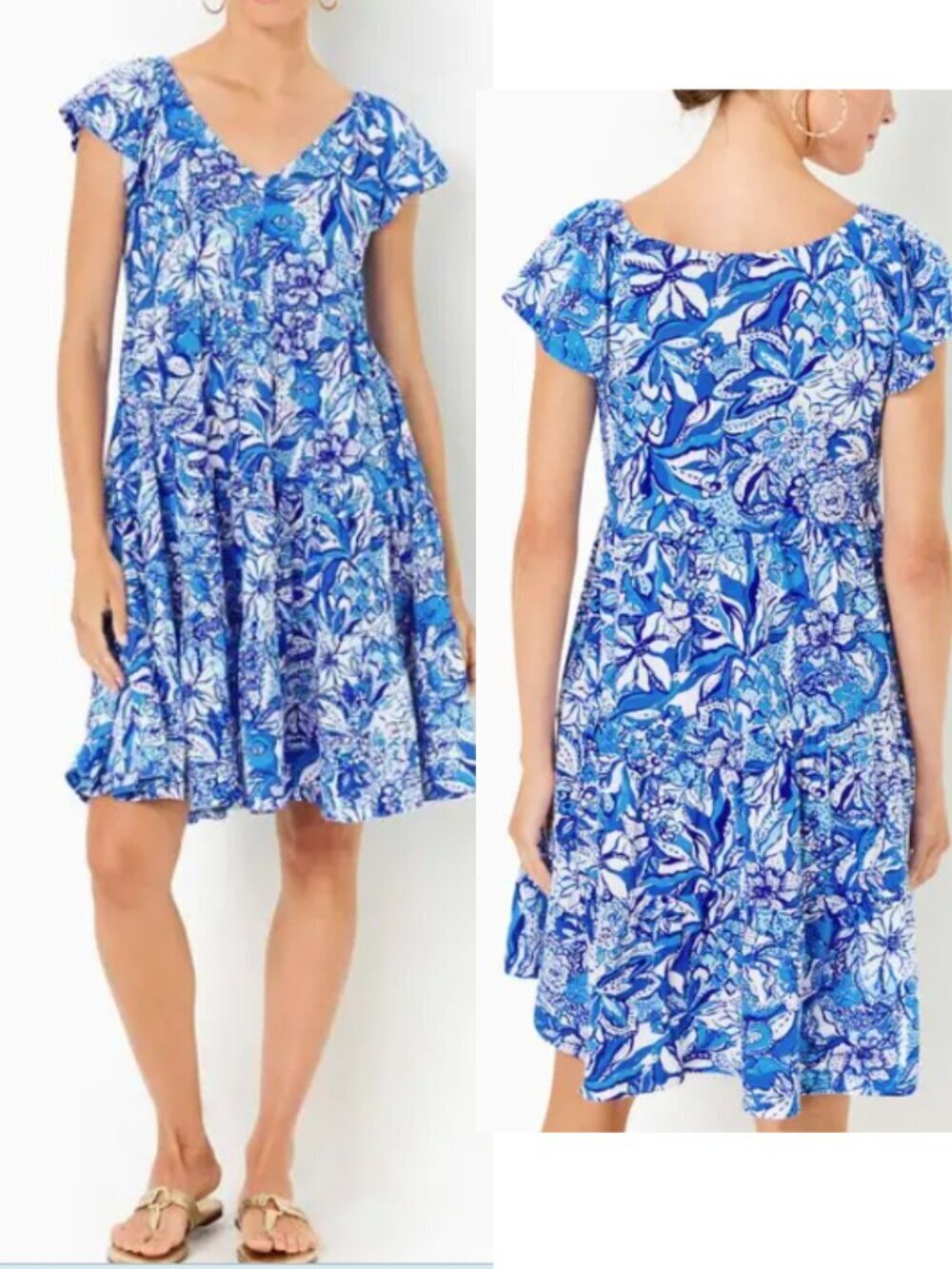 NWOT Lilly Pulitzer Kawai Swing Dress Blue Tang Flocking Fabulous Floral Dress S